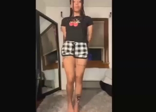 Gorgeous black girl lets dog eat her out first